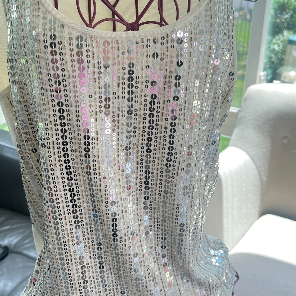 Loft Cream and silver sequin, L sleeveless tank